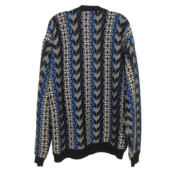 Vintage Street Closed blue black Men’s Cardigan Size L 90s geometric zigzag knit - Picture 2 of 15